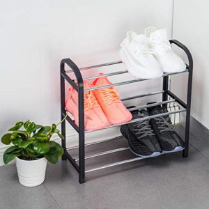 NiHome Compact 3-Tier Shoe Rack Organizer - Sturdy Metal Frame, Vertical Display Shelf for 6 Pairs of Shoes, Ideal for Closet, Hallway, Entryway, Living Room, Bedroom - Small Size, Lightweight (Black)