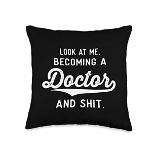 med school by design tee company funny medical student gifts men women becoming a doctor throw pillow, 16x16, multicolor