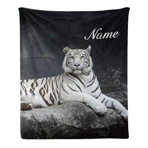 cuxweot personalized blanket with name custom cool tiger soft fleece throw blanket for bed sofa (50 x 60 inches)