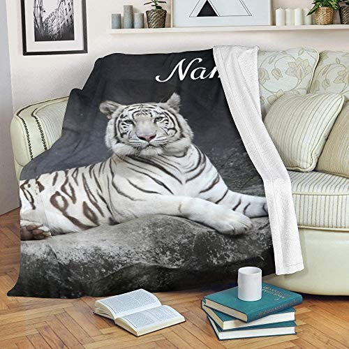 CUXWEOT Personalized Blanket with Name Custom Cool Tiger Soft Fleece Throw Blanket for Bed Sofa (50 X 60 inches)