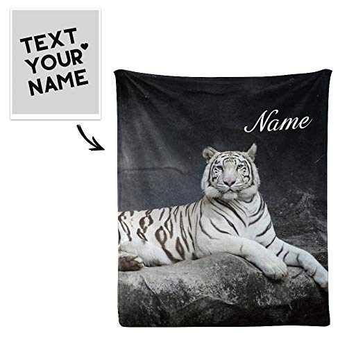 CUXWEOT Personalized Blanket with Name Custom Cool Tiger Soft Fleece Throw Blanket for Bed Sofa (50 X 60 inches)