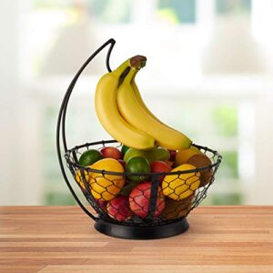 Gourmet Basics by Mikasa Farmer's Market Fruit Basket with Banana Hook, 14 3/4 inches Tall with a 12-inch Diameter, Black