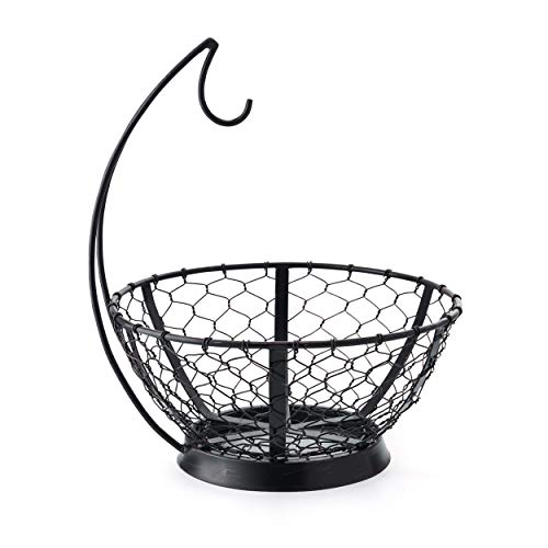 Gourmet Basics by Mikasa Farmer's Market Fruit Basket with Banana Hook, 14 3/4 inches Tall with a 12-inch Diameter, Black