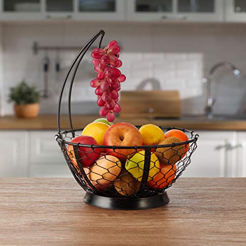 Gourmet Basics by Mikasa Farmer's Market Fruit Basket with Banana Hook, 14 3/4 inches Tall with a 12-inch Diameter, Black