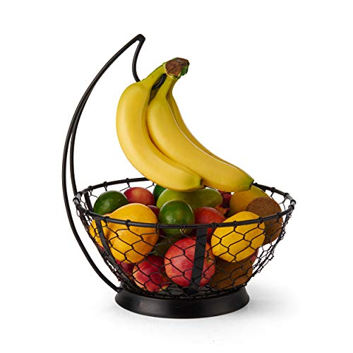 Gourmet Basics by Mikasa Farmer's Market Fruit Basket with Banana Hook, 14 3/4 inches Tall with a 12-inch Diameter, Black