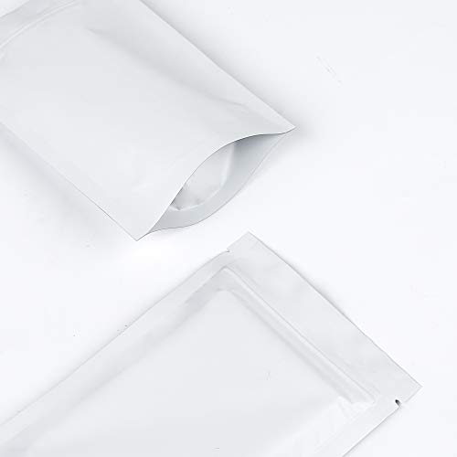 QQ Studio Pack of 100 Matte/Glossy Color Stand-Up Mylar Foil Resealable Zipper Pouches (4.7" x 7.1", Matte White)
