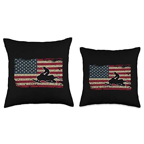 Proud American Snowmobile Gift For Men and Women USA Flag Snow Sled Patriotic Snowmobiling Gift Throw Pillow, 16x16, Multicolor