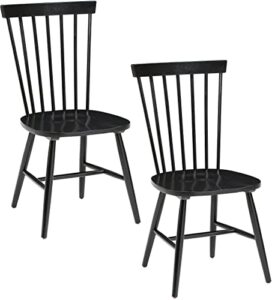osp home furnishings eagle ridge traditional windsor style solid wood dining chairs 2-pack, black