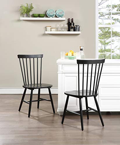 OSP Home Furnishings Eagle Ridge Traditional Windsor Style Solid Wood Dining Chairs 2-Pack, Black