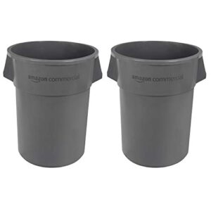 amazoncommercial 55 gallon heavy duty round trash/garbage can, grey, 2-pack