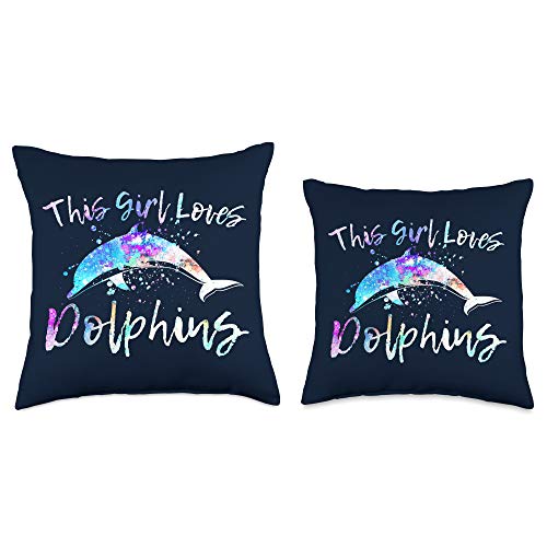 Gifts for Dolphin Lover Girls Women THIS Girl Women Teen Kids Love Dolphins Beach Throw Pillow, 18x18, Multicolor