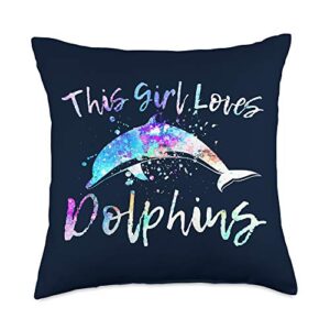 gifts for dolphin lover girls women this girl women teen kids love dolphins beach throw pillow, 18x18, multicolor