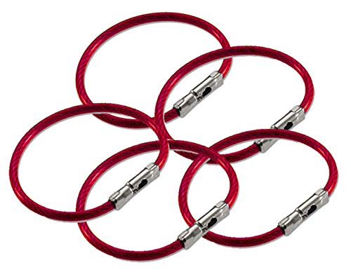 Lucky Line 5" Flex-O-Loc Cable Key Ring, Galvanized Steel, Corrosion-Resistant, Red, 5 Pack (7117005)