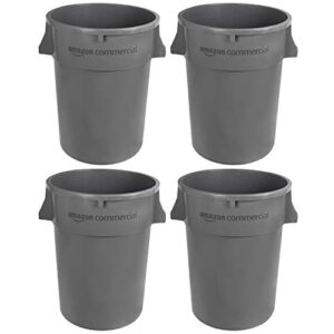 amazoncommercial 44 gallon heavy duty round trash/garbage can, grey, 4-pck