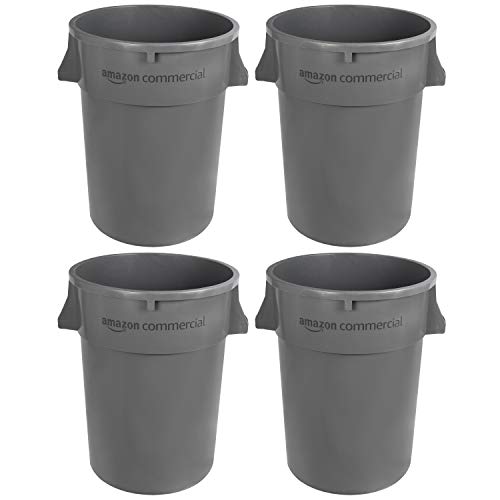 AmazonCommercial 44 Gallon Heavy Duty Round Trash/Garbage Can, Grey, 4-pck