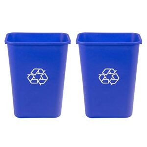 amazoncommercial 10 gallon commercial office wastebasket, blue, w/ recycle logo, 2-pack