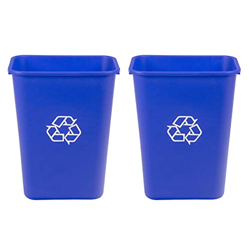 AmazonCommercial 10 Gallon Commercial Office Wastebasket, Blue, w/ Recycle Logo, 2-pack