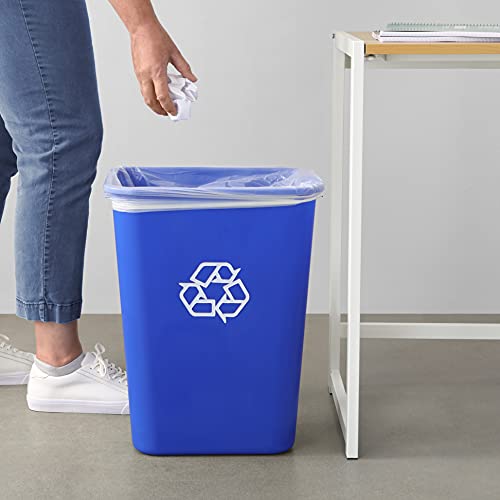 AmazonCommercial 10 Gallon Commercial Office Wastebasket, Blue, w/ Recycle Logo, 2-pack