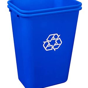 AmazonCommercial 10 Gallon Commercial Office Wastebasket, Blue, w/ Recycle Logo, 2-pack