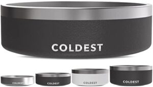 coldest dog bowl - stainless steel non slip no spill proof skid metal insulated dog bowls, cats, pet food water dish feeding for large medium small breed dogs (42 oz, stealth black)