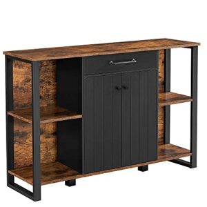 vasagle buffet cabinet, kitchen sideboard, storage organizer with drawer, shelves, door, for living room hallway, rustic brown and black ulsc103b01