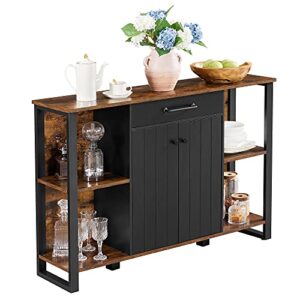 VASAGLE Buffet Cabinet, Kitchen Sideboard, Storage Organizer with Drawer, Shelves, Door, for Living Room Hallway, Rustic Brown and Black ULSC103B01