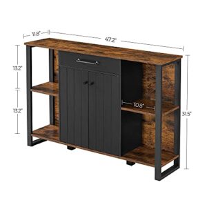 VASAGLE Buffet Cabinet, Kitchen Sideboard, Storage Organizer with Drawer, Shelves, Door, for Living Room Hallway, Rustic Brown and Black ULSC103B01