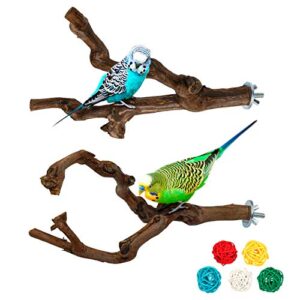 2 packs parrot bird perches,natural wild grape stick grinding paw climbing standing cage accessories toy for 3-4 parakeets, budgies, lovebirds,cockatiels (style-1)