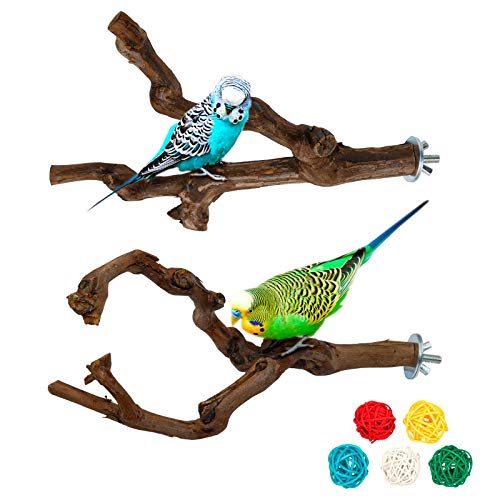 2 Packs Parrot Bird Perches,Natural Wild Grape Stick Grinding Paw Climbing Standing Cage Accessories Toy for 3-4 Parakeets, Budgies, Lovebirds,Cockatiels (Style-1)