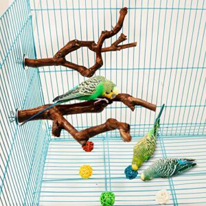 2 Packs Parrot Bird Perches,Natural Wild Grape Stick Grinding Paw Climbing Standing Cage Accessories Toy for 3-4 Parakeets, Budgies, Lovebirds,Cockatiels (Style-1)