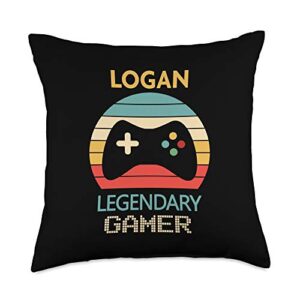 gamer logan name gifts logan name gift gamer decor boys bedroom accessories throw pillow, 18x18, multicolor