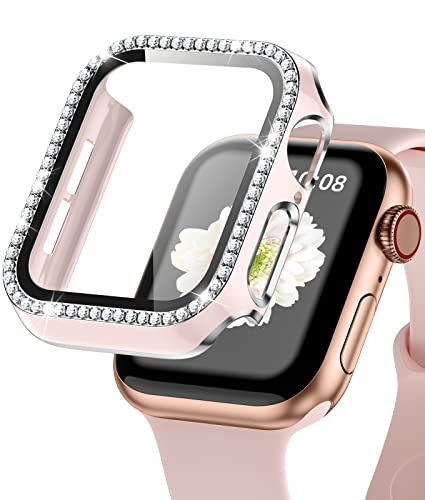 ZAROTO for Apple Watch case 40mm with Tempered Glass Screen Protector for iwatch Series 6/5/4/SE, Bling Crystal Diamond Rhinestone Bumper Full Cover Protective Case Women Girls 40mm Pink