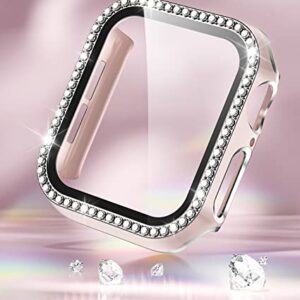 ZAROTO for Apple Watch case 40mm with Tempered Glass Screen Protector for iwatch Series 6/5/4/SE, Bling Crystal Diamond Rhinestone Bumper Full Cover Protective Case Women Girls 40mm Pink