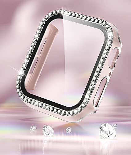 ZAROTO for Apple Watch case 40mm with Tempered Glass Screen Protector for iwatch Series 6/5/4/SE, Bling Crystal Diamond Rhinestone Bumper Full Cover Protective Case Women Girls 40mm Pink