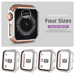 ZAROTO for Apple Watch case 40mm with Tempered Glass Screen Protector for iwatch Series 6/5/4/SE, Bling Crystal Diamond Rhinestone Bumper Full Cover Protective Case Women Girls 40mm Pink