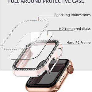 ZAROTO for Apple Watch case 40mm with Tempered Glass Screen Protector for iwatch Series 6/5/4/SE, Bling Crystal Diamond Rhinestone Bumper Full Cover Protective Case Women Girls 40mm Pink