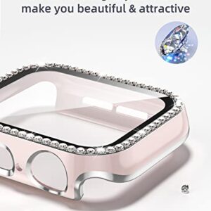 ZAROTO for Apple Watch case 40mm with Tempered Glass Screen Protector for iwatch Series 6/5/4/SE, Bling Crystal Diamond Rhinestone Bumper Full Cover Protective Case Women Girls 40mm Pink