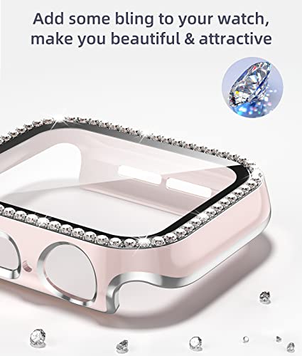 ZAROTO for Apple Watch case 40mm with Tempered Glass Screen Protector for iwatch Series 6/5/4/SE, Bling Crystal Diamond Rhinestone Bumper Full Cover Protective Case Women Girls 40mm Pink