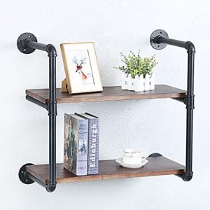 jianzhuo industrial pipe shelving floating shelves,rustic wall shelf wood hanging shelf, pipe shelves wall mounted,bookshelves shelving bookshelf (2 tier,24in)