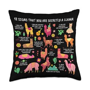 pearl maricela 12 signs that you are secretly crazy llama lady gift throw pillow, 18x18, multicolor