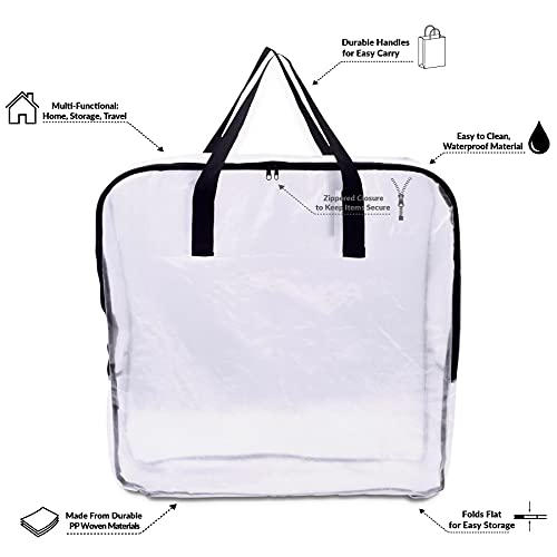 Comforter Storage Bag - 4 Set Storage Bags for Blankets and Quilts, Clear Plastic Underbed Organization, Bedroom, Closet Storage Essentials, Space Saver Must Haves for Clothes, Bedding 23.5x7.5x23.5