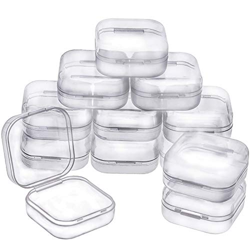 12 Pcs Small Clear Plastic Beads Storage Containers Box with Hinged Lid Bead Organizers and Storage Small Plastic Boxes Organizer Box for Small Items Crafts Jewelry Earplugs (1.37 x 1.37 x 0.7 Inches)