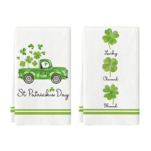 artoid mode lucky charmed blessed kitchen dish towels, 18 x 26 inch seasonal st. patrick's day lucky clover shamrock truck ultra absorbent drying cloth tea towels for cooking baking set of 2