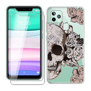 phone case for oukitel c22 5.86 inch, with [2 x tempered glass screen protector], kjyf clear soft tpu shell + ultra-thin anti-scratch anti-yellow case for oukitel c22 - yb43