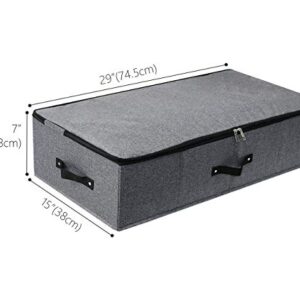 2PCS Foldable Under Bed Storage Box with Plastic Support Liner, Handles, Zipper lid, Blankets Clothes Comforters Storage Bin Organizer for Bedroom and Closet, 29×15×7inch, Black Grey