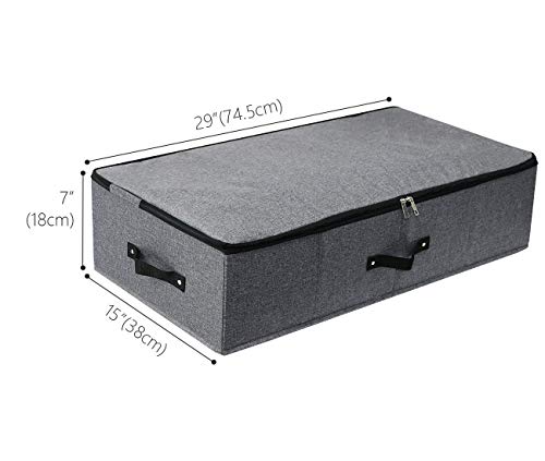 2PCS Foldable Under Bed Storage Box with Plastic Support Liner, Handles, Zipper lid, Blankets Clothes Comforters Storage Bin Organizer for Bedroom and Closet, 29×15×7inch, Black Grey