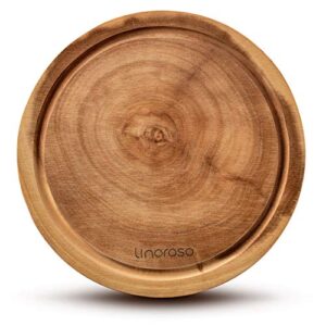 linoroso round cutting board, exquisite non-splicing acacia wood cheese board, reversible round (dia. 10inch) charcuterie board with juice groove (non-exact round, follow actual shape of wood)