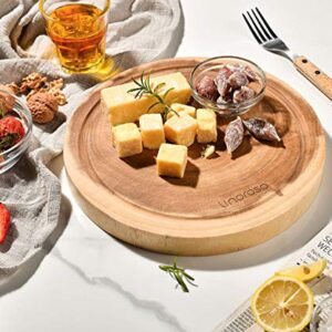 Linoroso Round Cutting Board, Exquisite Non-Splicing Acacia Wood Cheese Board, Reversible Round (Dia. 10inch) Charcuterie Board with Juice Groove (Non-Exact Round, Follow Actual Shape of wood)