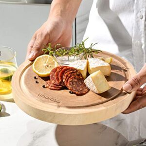 Linoroso Round Cutting Board, Exquisite Non-Splicing Acacia Wood Cheese Board, Reversible Round (Dia. 10inch) Charcuterie Board with Juice Groove (Non-Exact Round, Follow Actual Shape of wood)