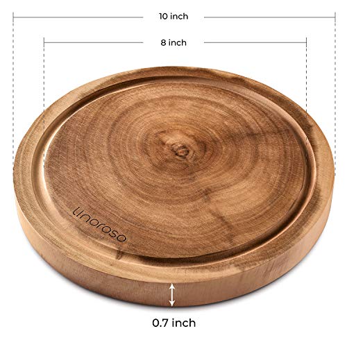 Linoroso Round Cutting Board, Exquisite Non-Splicing Acacia Wood Cheese Board, Reversible Round (Dia. 10inch) Charcuterie Board with Juice Groove (Non-Exact Round, Follow Actual Shape of wood)